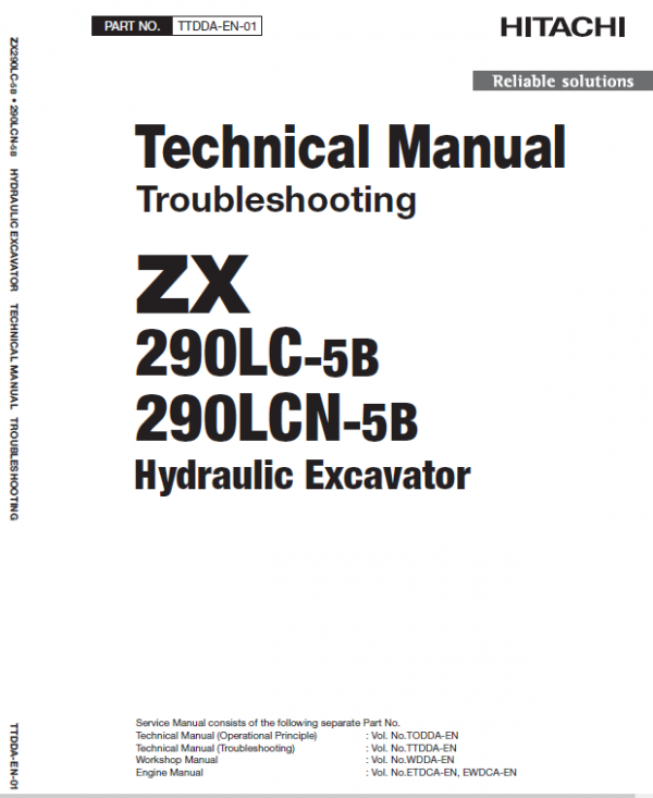 Hitachi ZX290LC-5B and ZX290LCN-5B ZAXIS Excavator Repair Manual Workshop Guide