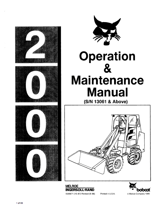 Bobcat 2000 Loader Service Manual Workshop Guide
