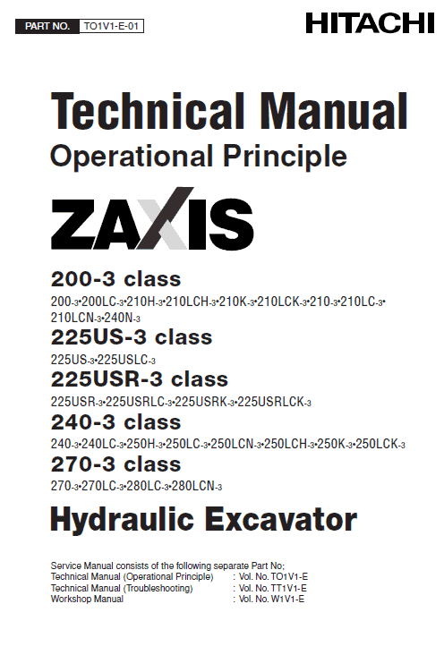 Hitachi ZAXIS ZX200-3, ZX240-3 and ZX270-3 Excavator Repair Manual Workshop Guide