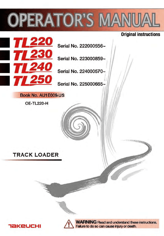 Takeuchi TL240 Loader Service Manual Workshop Guide