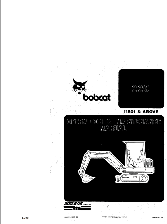Bobcat X220 Excavator Service Manual Workshop Guide