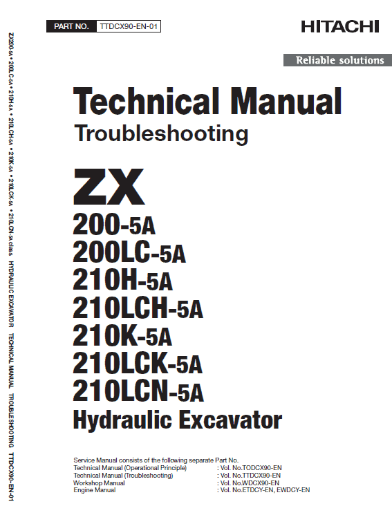Hitachi ZX200-5A and ZX210LCN-5A Excavator Service Repair Manual Workshop Guide