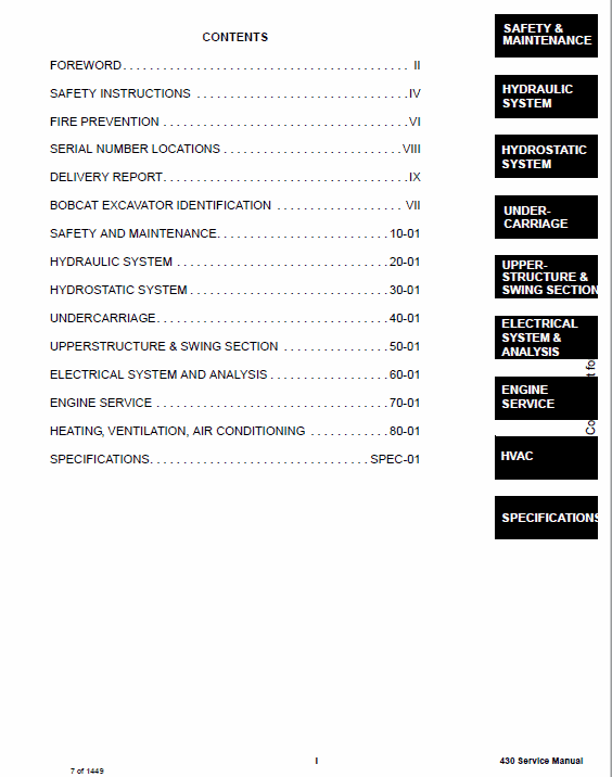 Bobcat 430 Compact Excavator Service Manual Workshop Guide