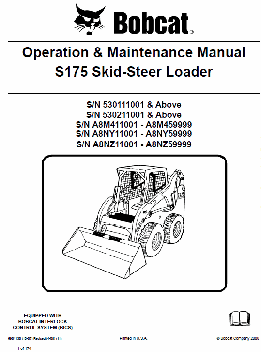 Bobcat S175 and S185 Skid-Steer Loader Service Manual Workshop Guide