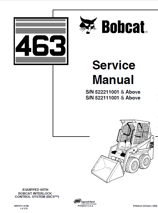 Bobcat 463 Skid-Steer Loader Service Manual Workshop Guide