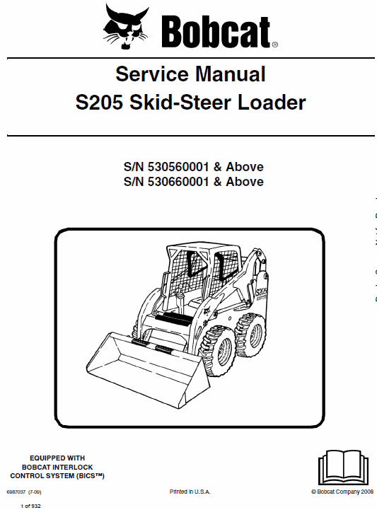 Bobcat S205 Skid-Steer Loader Service Manual Workshop Guide