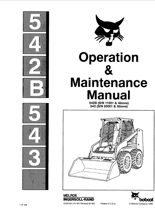 Bobcat 542B Skid-Steer Loader Service Manual Workshop Guide