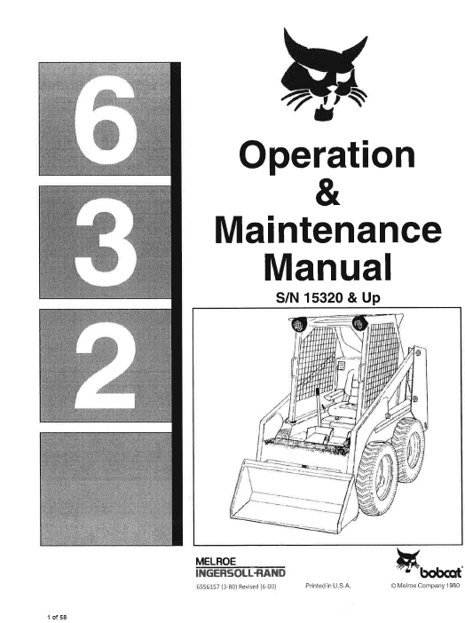 Bobcat 630, 631 and 632 Skid-Steer Loader Service Manual Workshop Guide