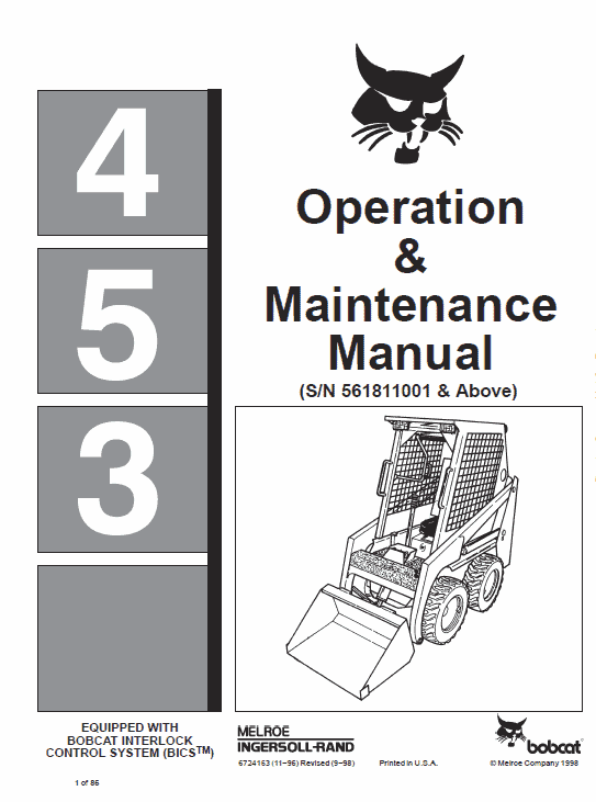 Bobcat 450 and 453 Skid-Steer Loader Service Manual Workshop Guide