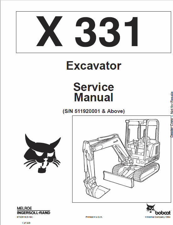 Bobcat X331, X331E and X334 Excavator Service Repair Manual Workshop Guide