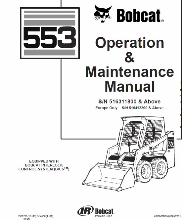 Bobcat 553 Skid-Steer Loader Service Manual Workshop Guide