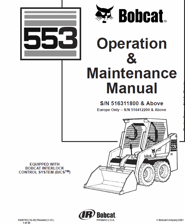 Bobcat 553 Skid-Steer Loader Service Manual Workshop Guide