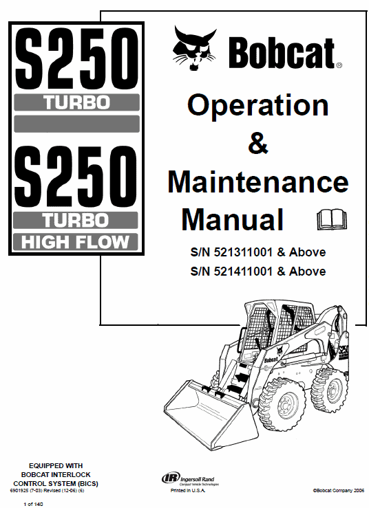 Bobcat S250 and S300 Turbo Skid-Steer Loader Service Manual Workshop Guide