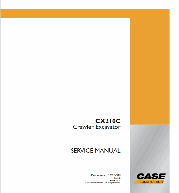Case CX210C Crawler Excavator Service Manual Workshop Guide