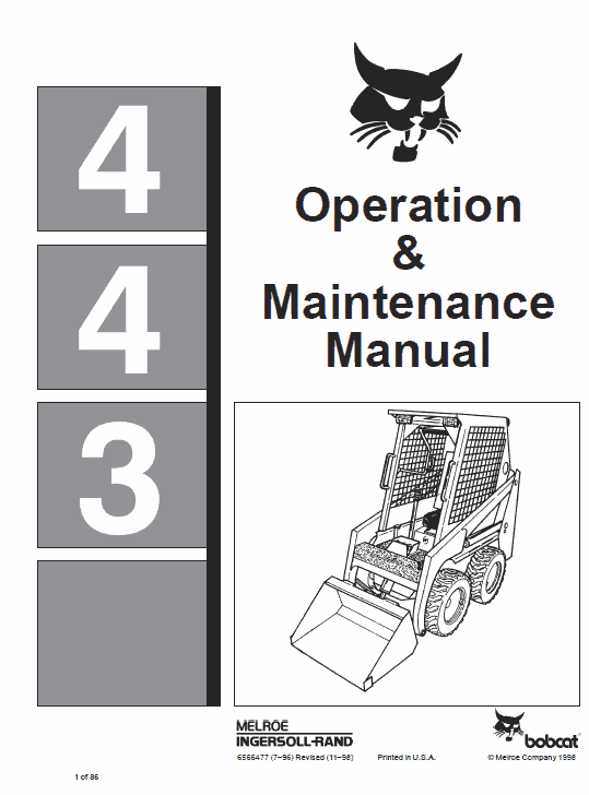 Bobcat 440, 443 and 443B Skid-Steer Loader Service Manual Workshop Guide