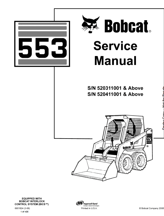 Bobcat 553 Skid-Steer Loader Service Manual Workshop Guide
