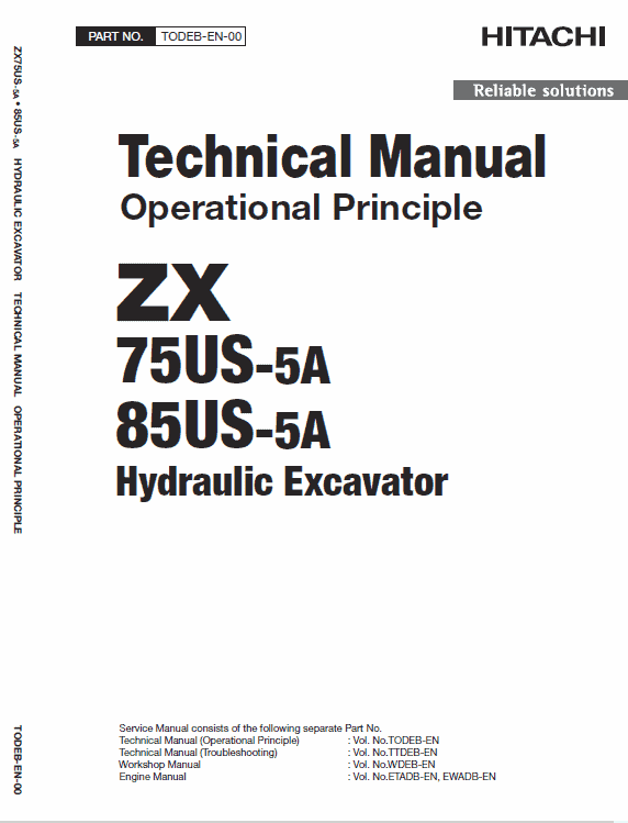 Hitachi ZX75US-5A and ZX85US-5A Excavator Service Repair Manual Workshop Guide