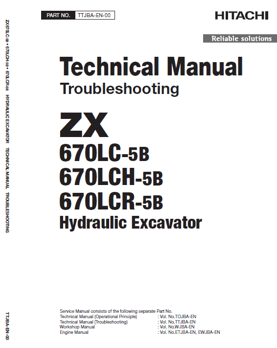 Hitachi ZX670LC-5B and ZX690LCH-5B Excavator Service Repair Manual Workshop Guide