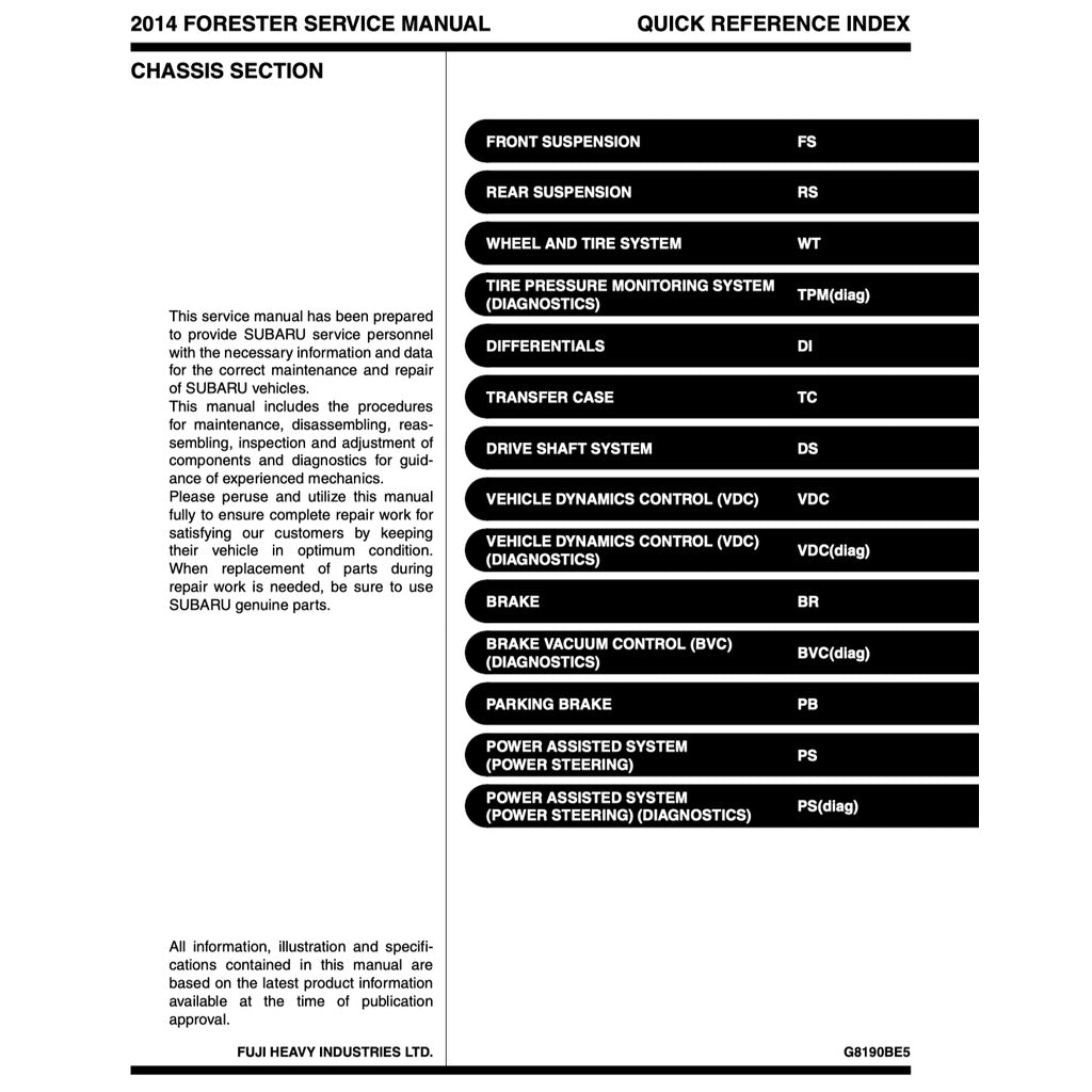 SUBARU FORESTER SJ 2013-2018 Full Manual Set – Repair & Maintenance Manual