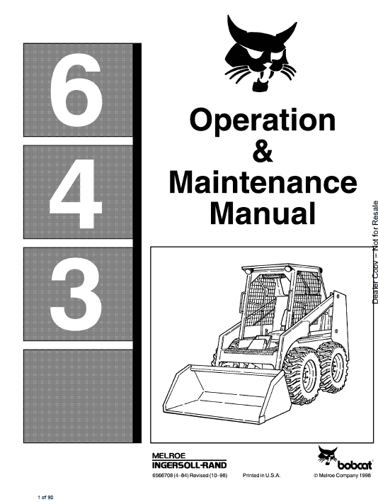 Bobcat 641, 642 and 643 Skid-Steer Loader Service Manual Workshop Guide