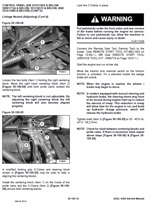 Bobcat S250 and S300 Skid-Steer Loader Service Manual Workshop Guide
