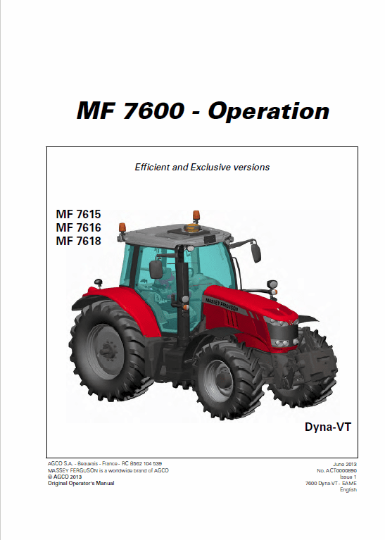 Massey Ferguson 7614, 7615, 7616, 7618 Tractor Service Manual Workshop Guide
