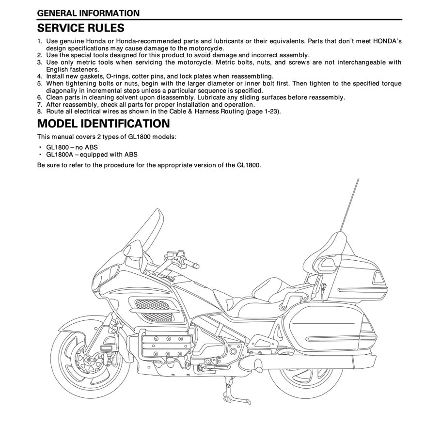 HONDA GOLD WING GL1800 2002-2010 Full Manual Set – Repair & Maintenance Manual and Spare Parts Catalog and User Handbook