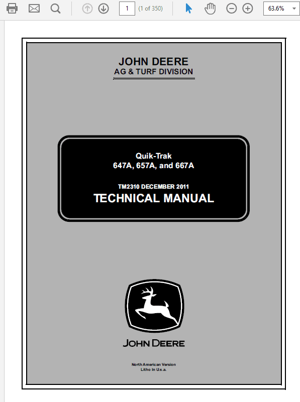 John Deere 647A, 657A, 667A QuikTrak Repair Technical Manual Workshop Guide