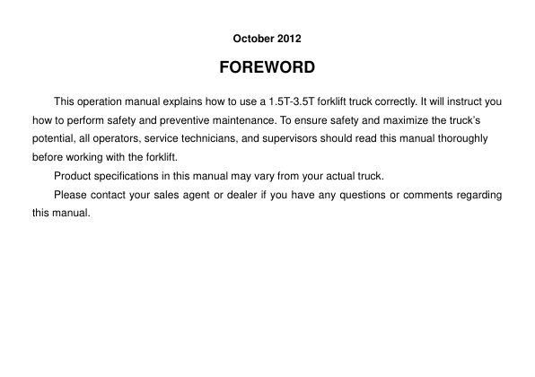 Utilev UT15-18P Forklift A266 Series Repair Manual Workshop Guide