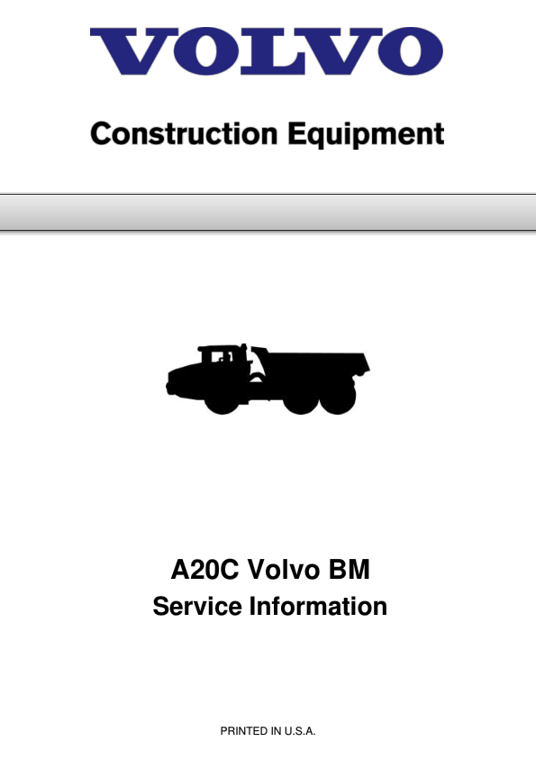 Volvo A20C BM Articulated Dump Truck Repair Service Manual Workshop Guide