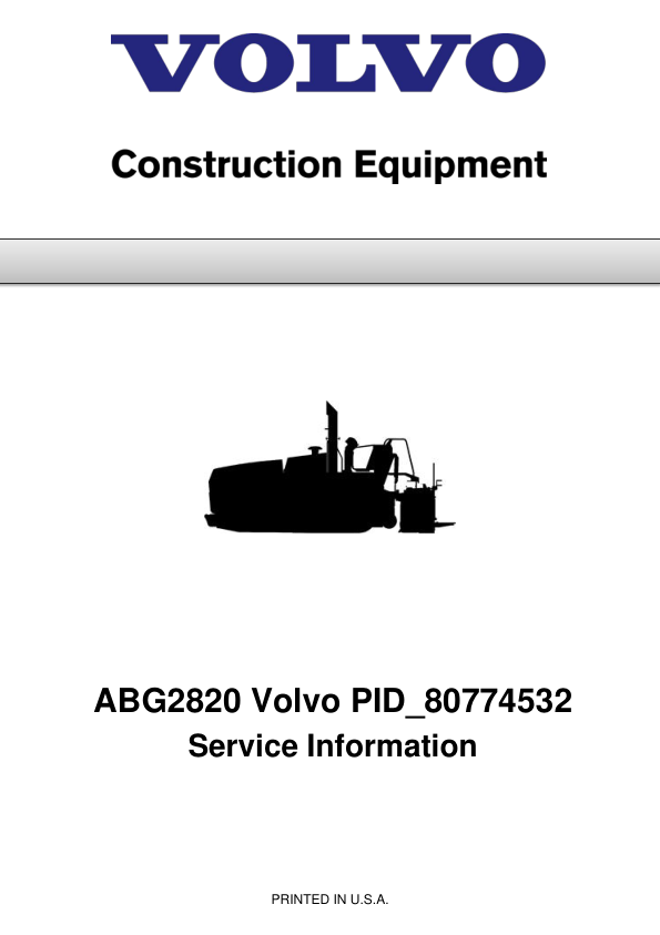 Volvo ABG2820 Pavers Repair Service Manual Workshop Guide