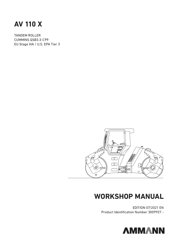 Ammann AV 110 X, AV 110 X4 Heavy Tandem Roller Workshop Repair Manual Workshop Guide