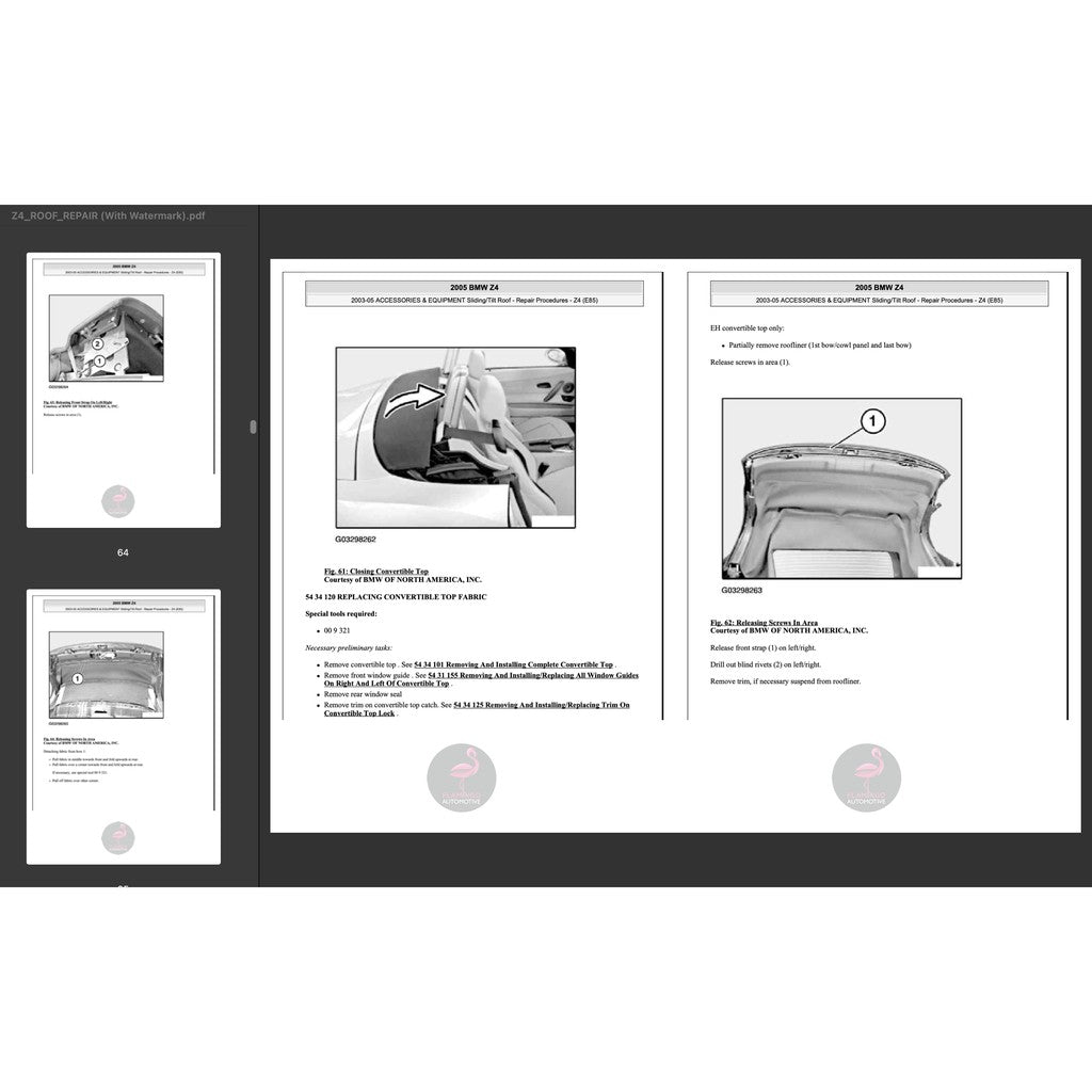 BMW Z4 E85 2002-2008 Full Manual Set – CONVERTIBLE TOP REPAIR MANUAL