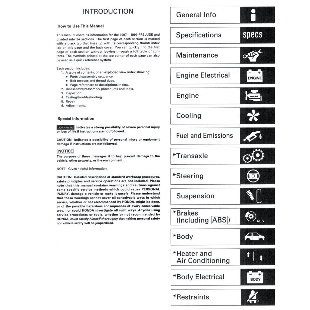 HONDA PRELUDE BB5-9 1997-2001 Full Manual Set – Repair & Maintenance Manual