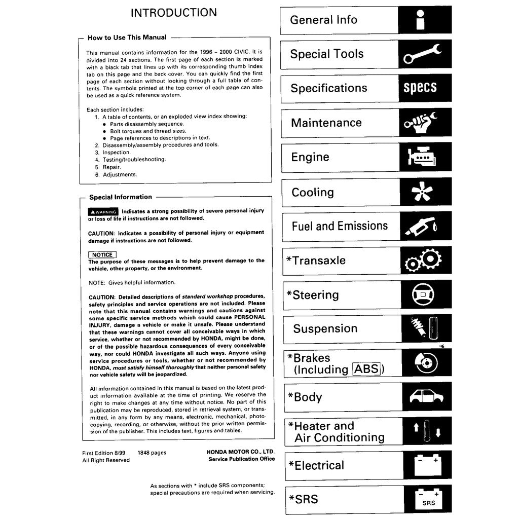 HONDA CIVIC 6 1996-2000 Full Manual Set – Repair & Maintenance Manual