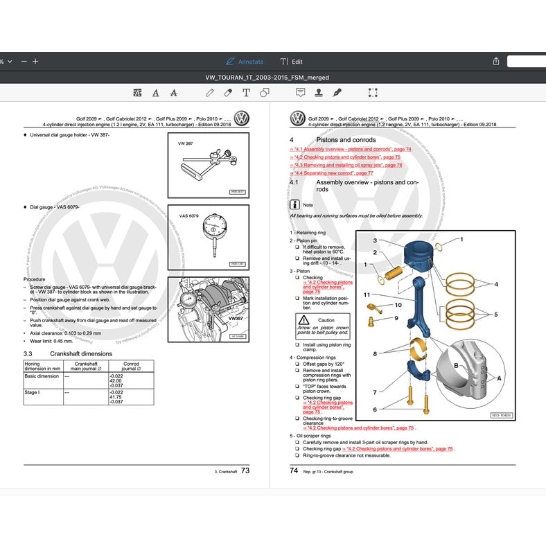 VW TOURAN I 1T 2003-2015 Full Manual Set – Repair & Maintenance Manual