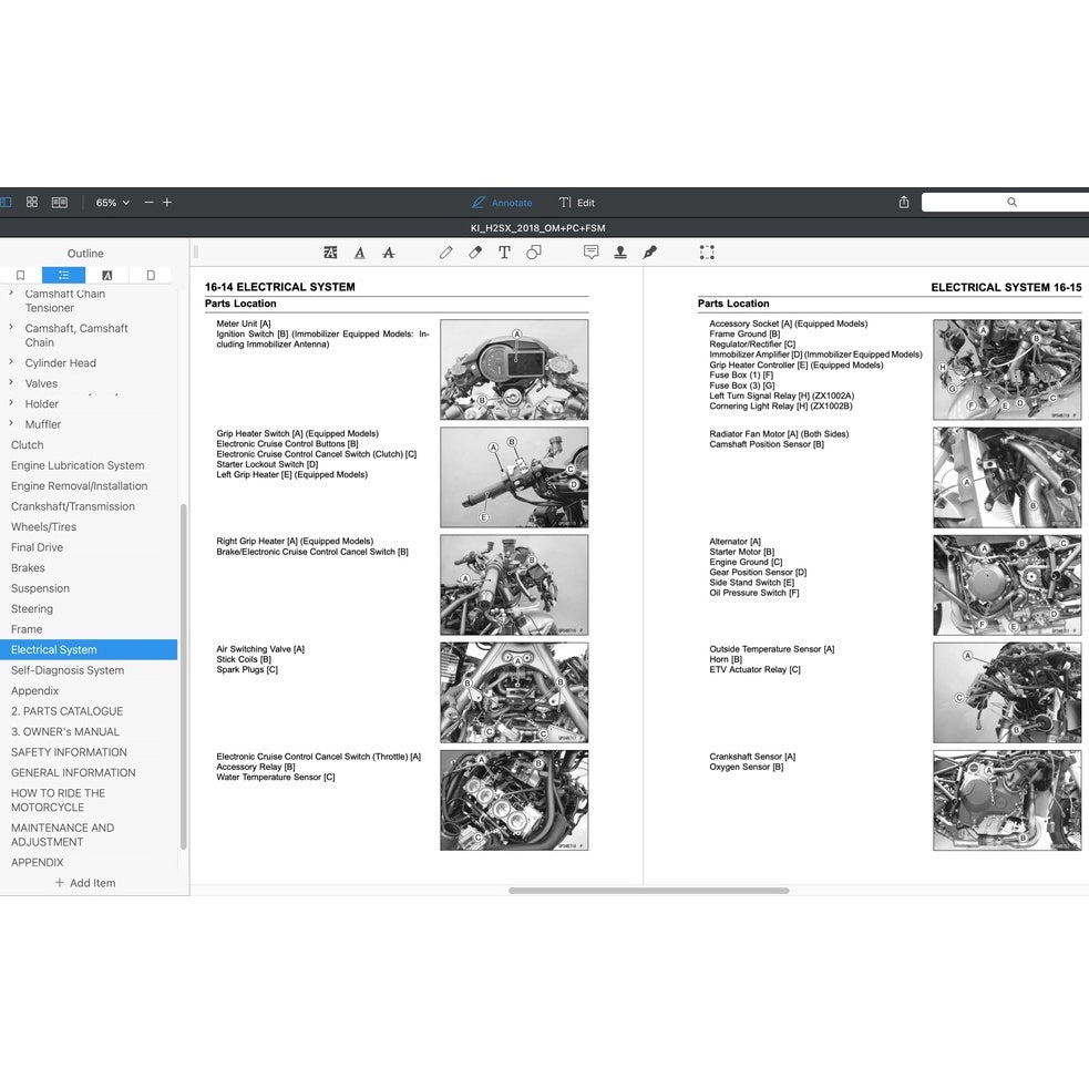 KAWASAKI H2 SX 2018 Full Manual Set – Repair & Maintenance Manual and Spare Parts Catalog and User Handbook