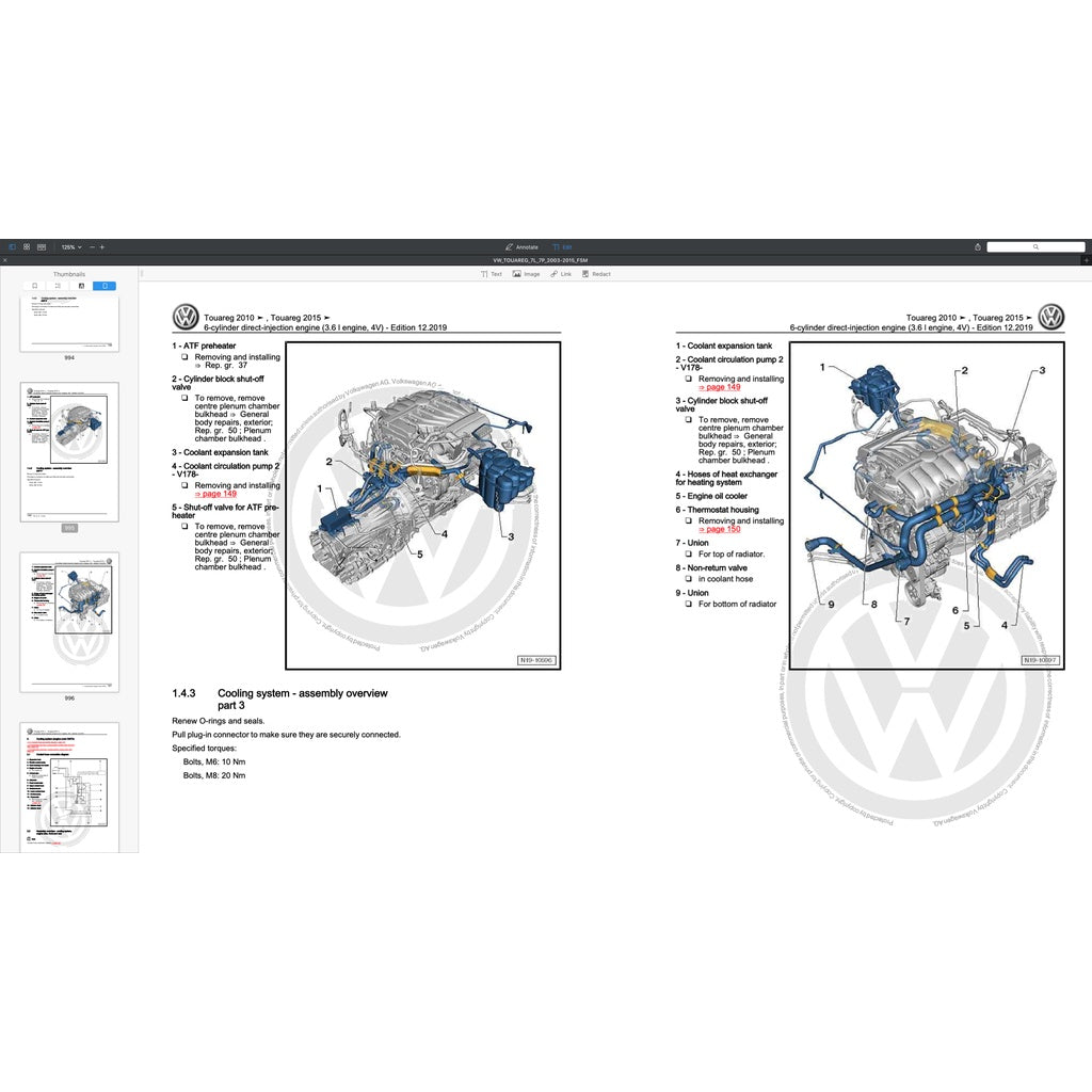 VW TOUAREG I & II 7L / 7P 2003-2017 Full Manual Set – SERVICE WORK MANUAL