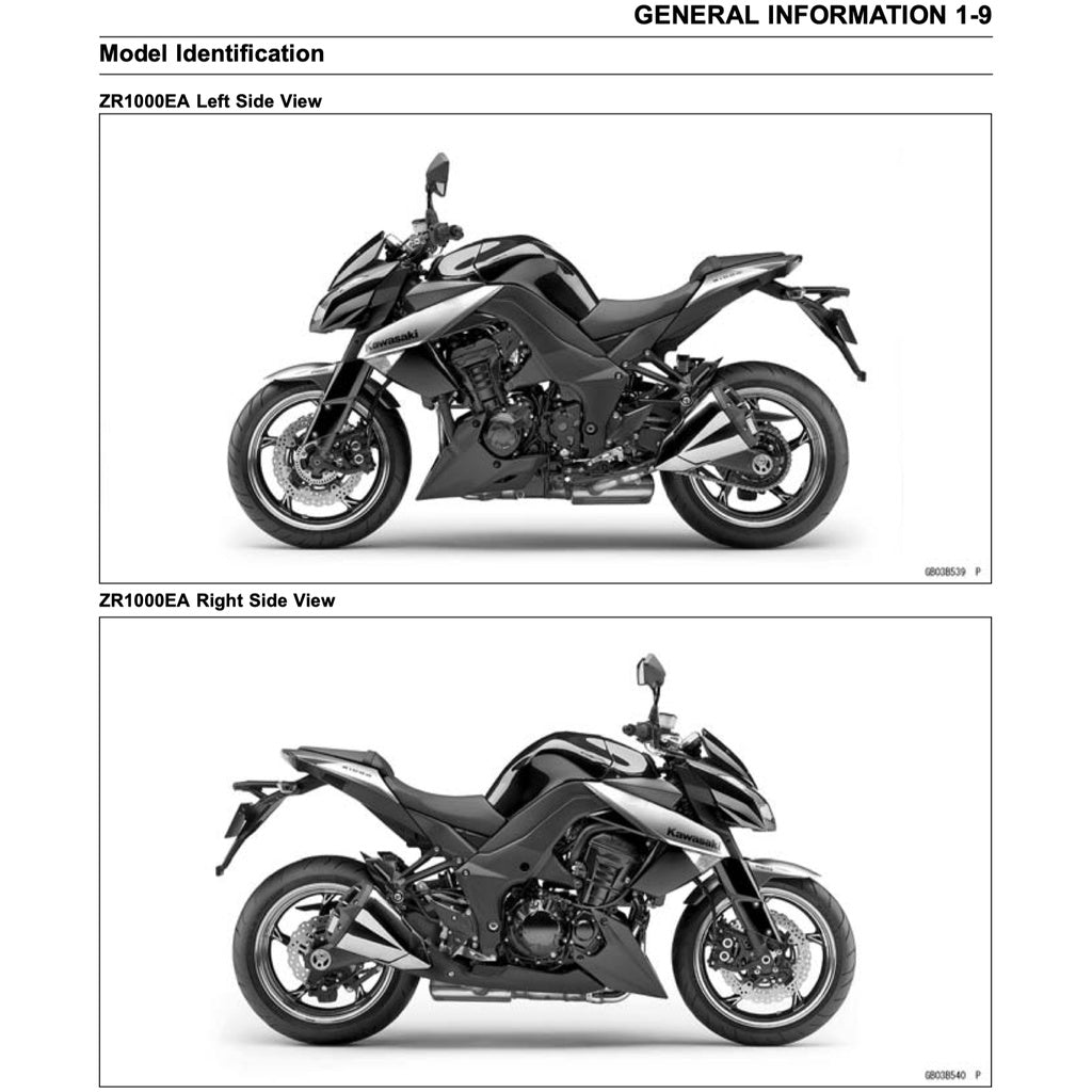 KAWASAKI Z1000 2010-2013 Full Manual Set – Repair & Maintenance Manual and User Handbook