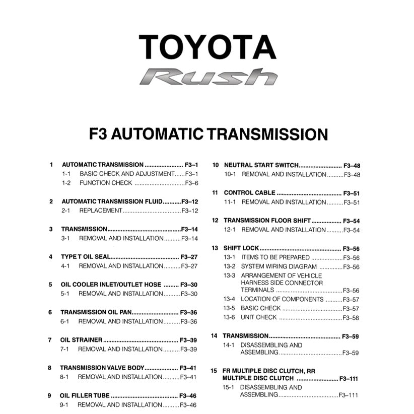 TOYOTA RUSH F800 2017-2023 Full Manual Set – Repair & Maintenance Manual