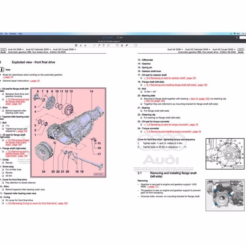 AUDI A4 B8 2008-2016 Full Manual Set – Repair & Maintenance Manual