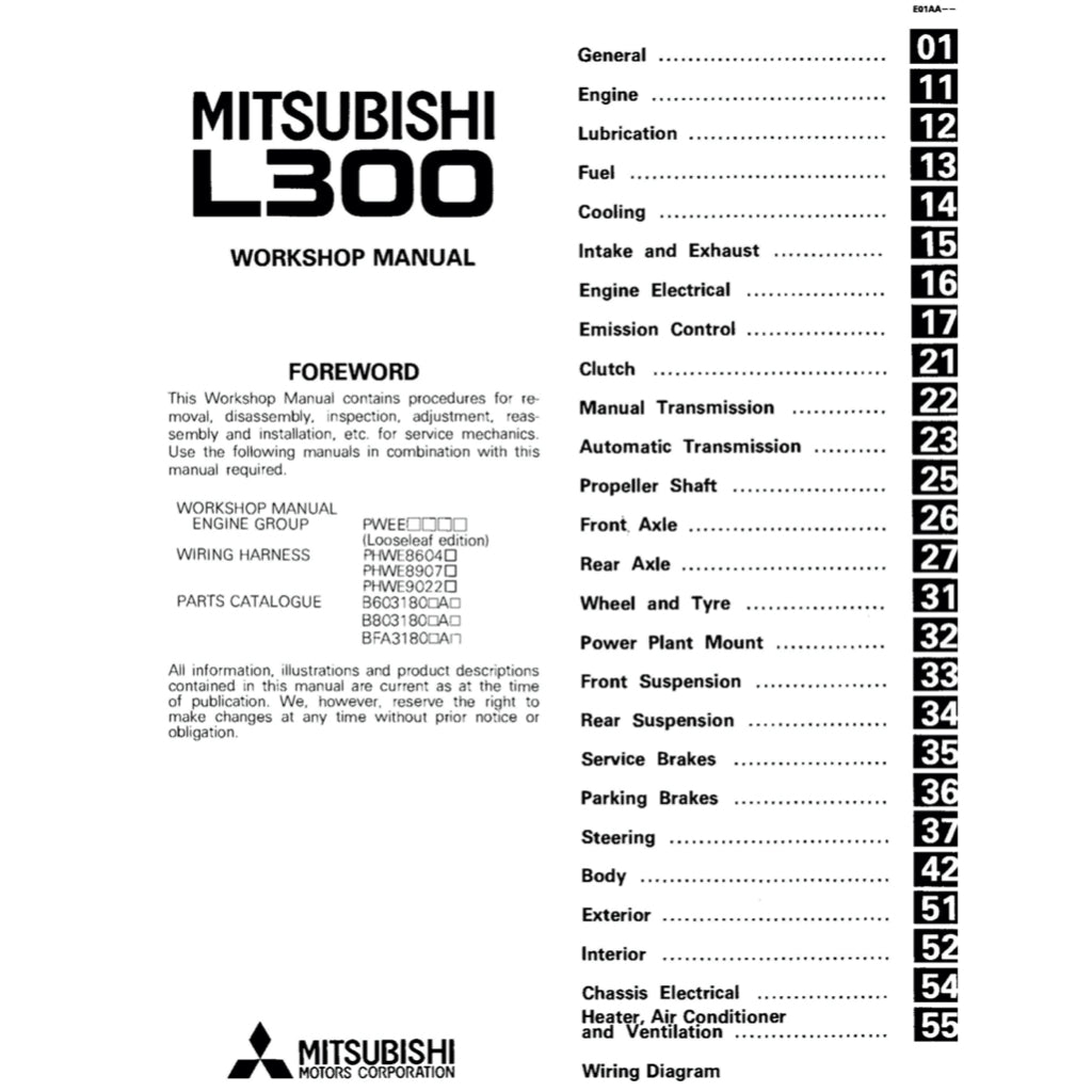 MITSUBISHI DELICA L300 1986-1999 Full Manual Set – Repair & Maintenance Manual