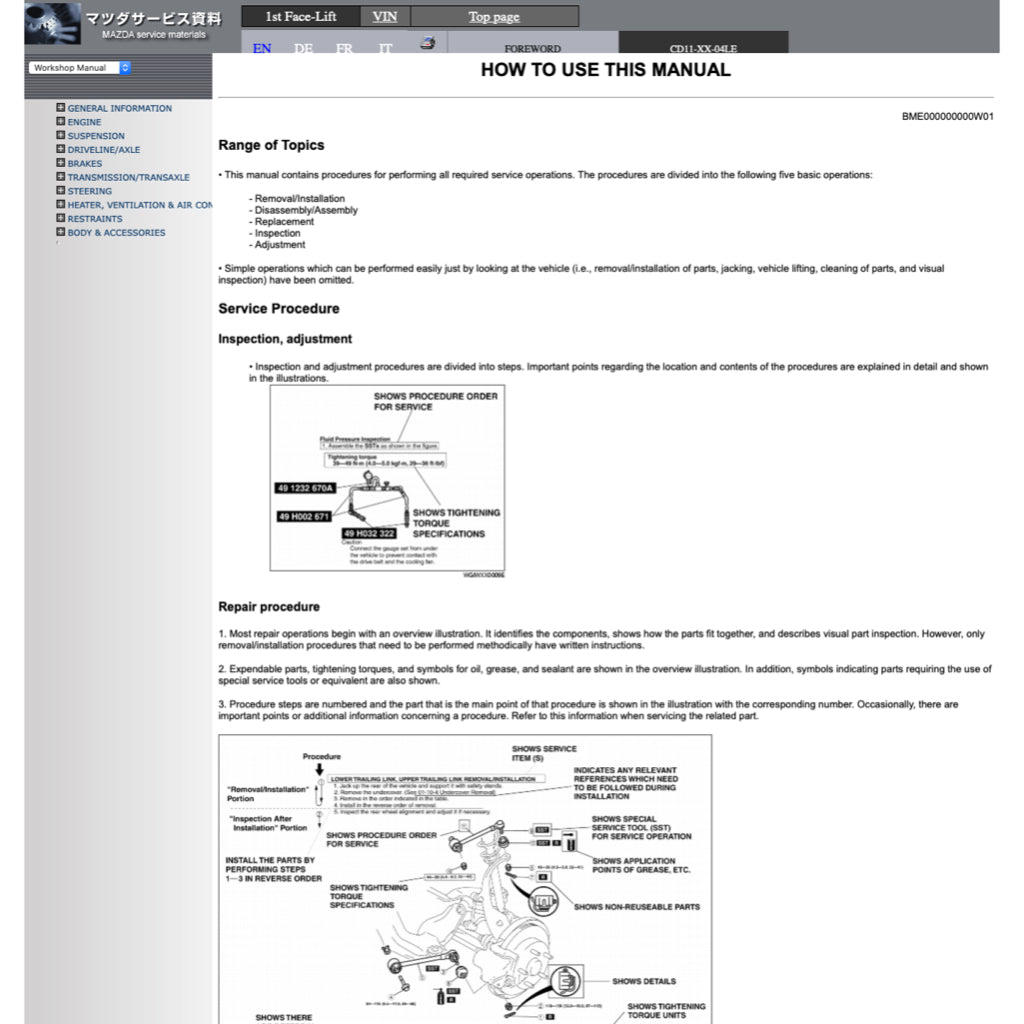 MAZDA MPV PREMACY LW 1999-2006 Full Manual Set – Repair & Maintenance Manual