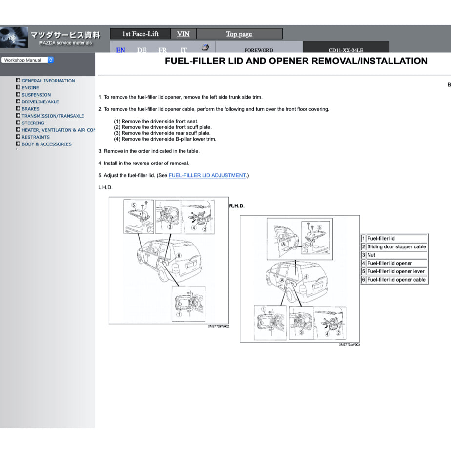 MAZDA MPV PREMACY LW 1999-2006 Full Manual Set – Repair & Maintenance Manual