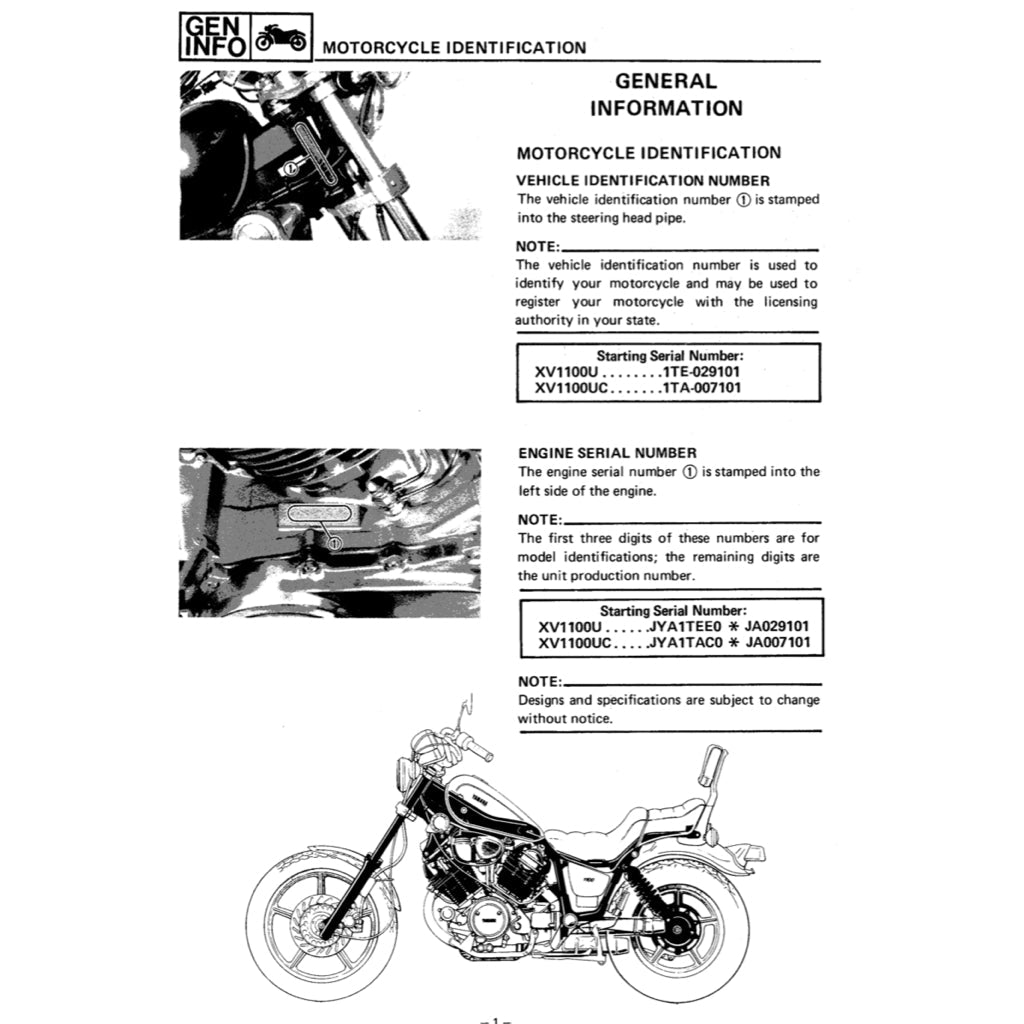 YAMAHA VIRAGO XV 700/750/1000/1100 1985-1999 Full Manual Set – Repair & Maintenance Manual and User Handbook