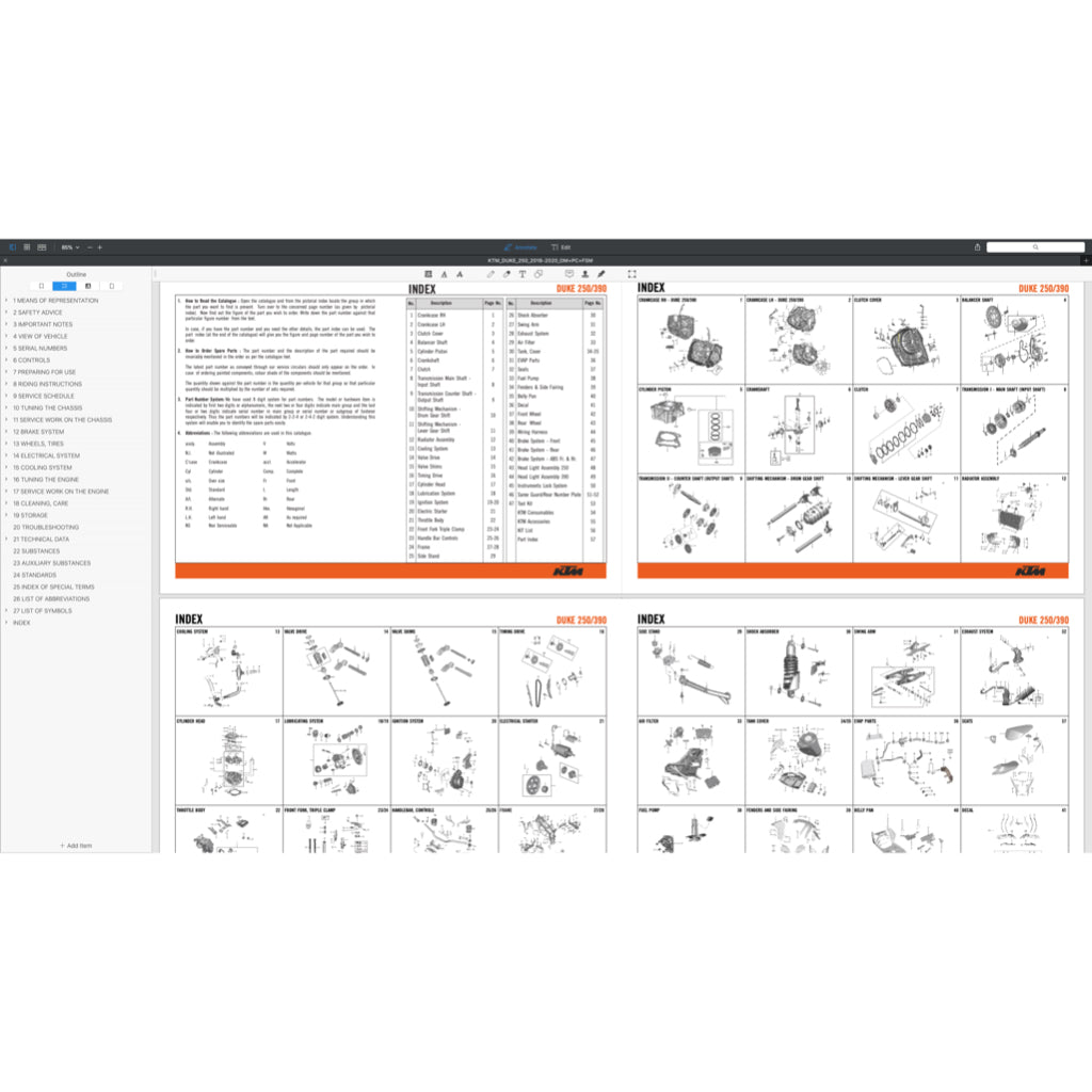 KTM DUKE 250 2015-2020 Full Manual Set – Repair & Maintenance Manual and Spare Parts Catalog and User Handbook