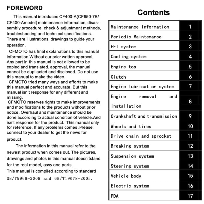 CFMOTO 650NK CF650-7B 2017-2022 Full Manual Set – Repair & Maintenance Manual and Spare Parts Catalog and User Handbook