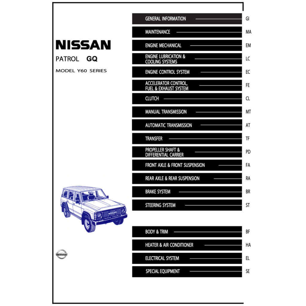 NISSAN PATROL Y60 GQ 1987-1997 Full Manual Set – Repair & Maintenance Manual