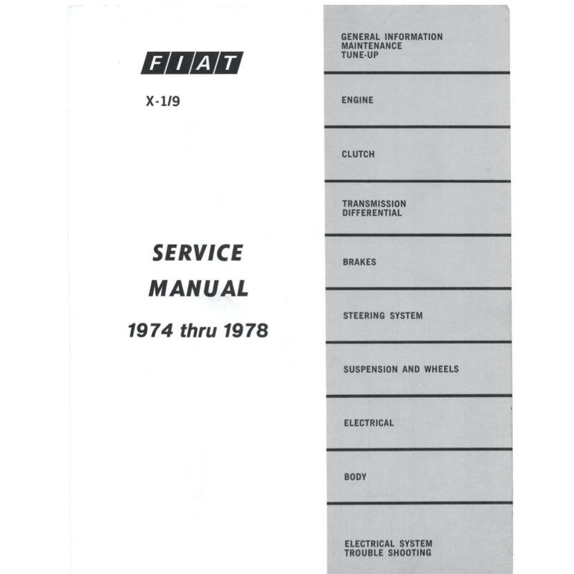 FIAT X-1/9 1974-1989 Full Manual Set – Repair & Maintenance Manual and Spare Parts Catalog