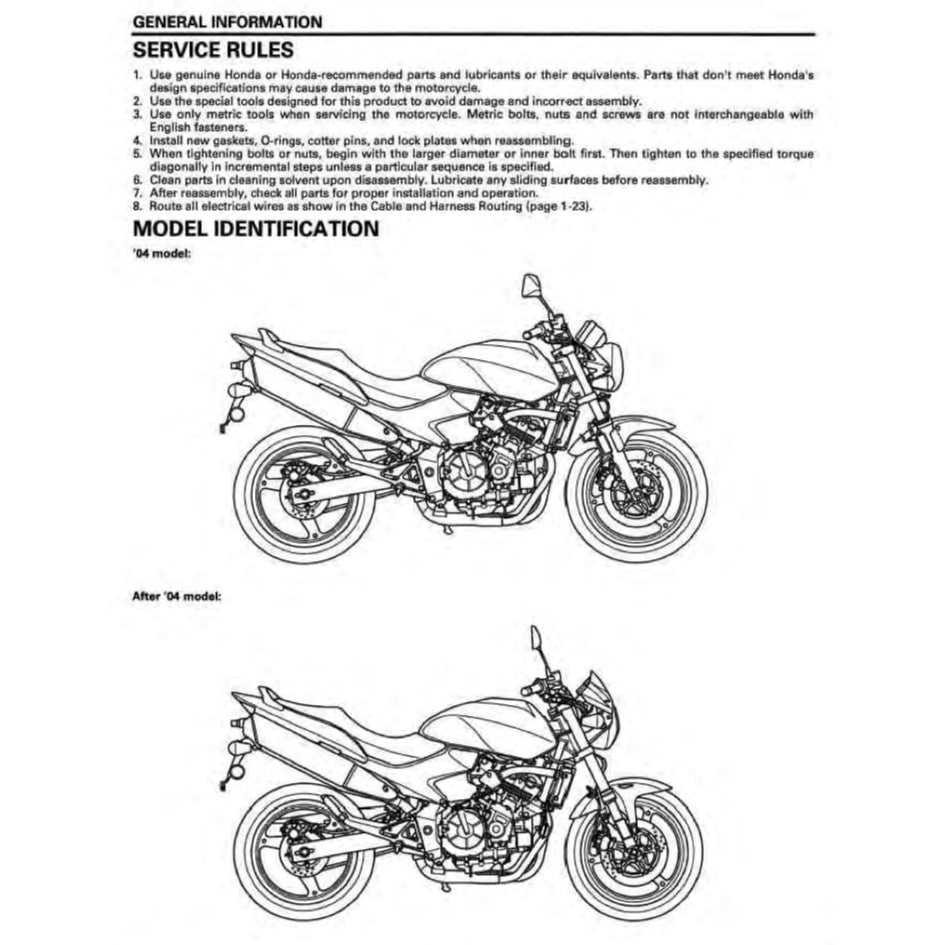 HONDA CB600F HORNET 2004-2006 Full Manual Set – Repair & Maintenance Manual and User Handbook